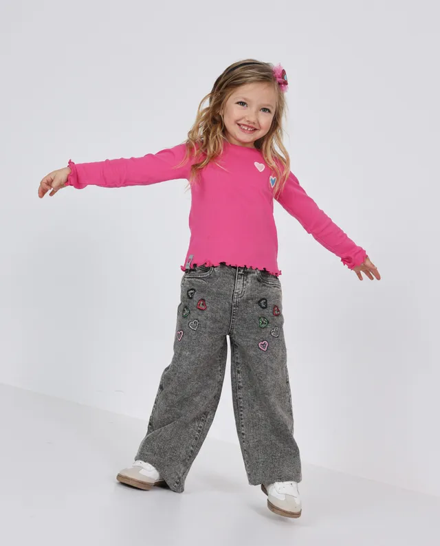 Tuc tuc jeans bambina rosa ricamo cuori effetto delavé