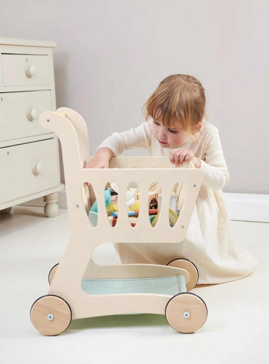 Tender Leaf Carrello Spesa giocattolo legno bianco con lavagna