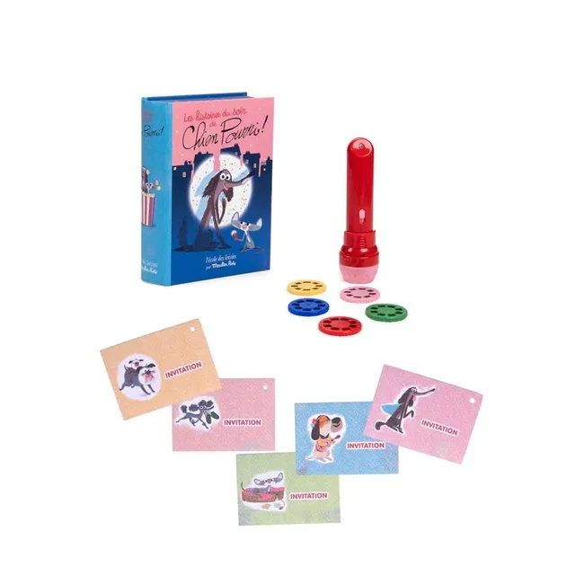 Moulin Roty Cane Puzzone lampada proietta storie 5 dischi