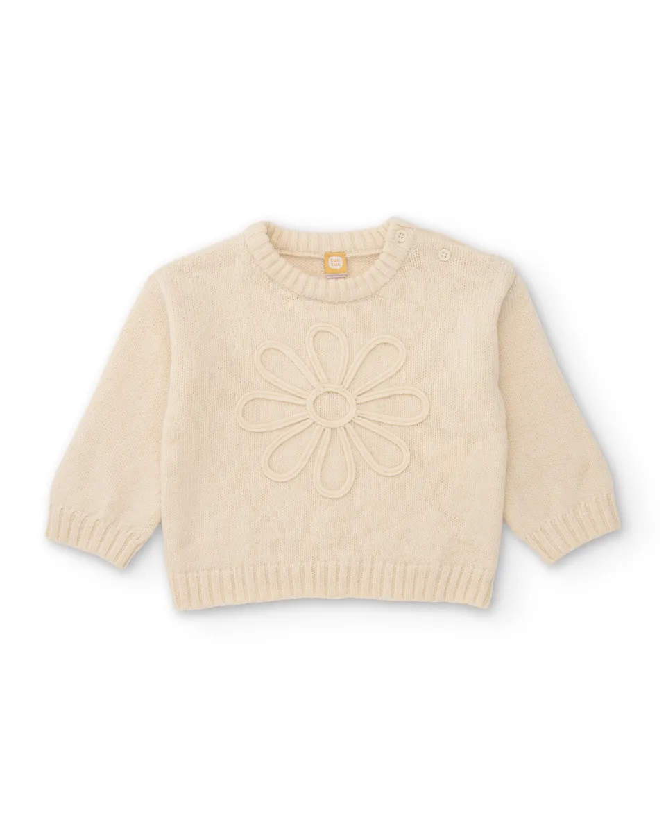 Tuc Tuc felpa bambina ecru fiori in maglia morbida