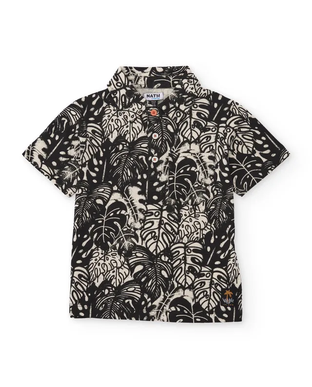 Tuc Tuc polo bimbo nero in maglia stampa foglie