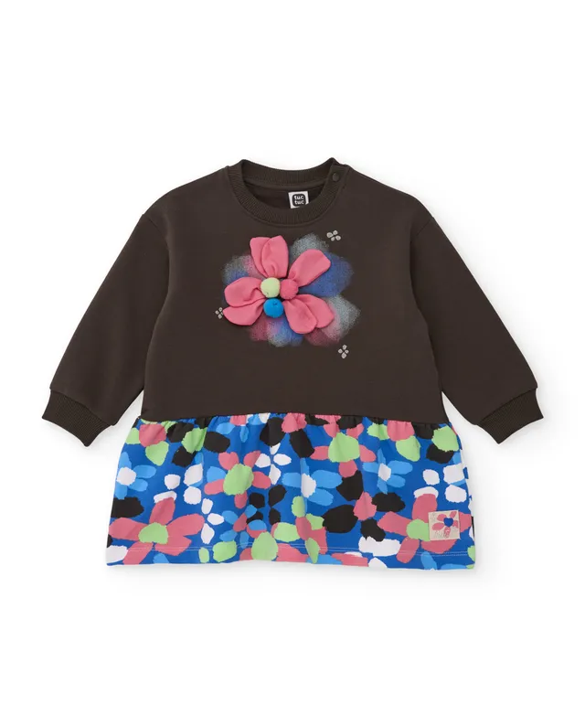 Tuc Tuc Vestito Felpa Bambina Marrone con Fiore