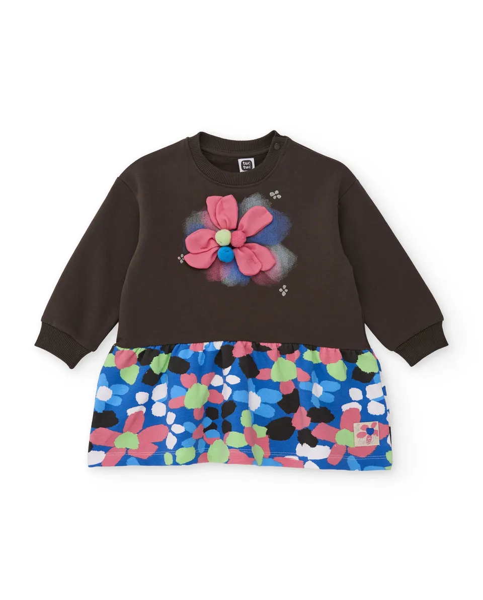 Tuc Tuc Vestito Felpa Bambina Marrone con Fiore
