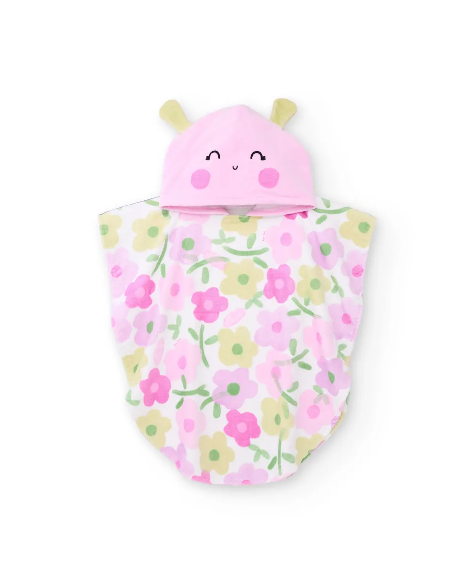 Tuc Tuc poncho mare bimba rosa con cappuccio fiori