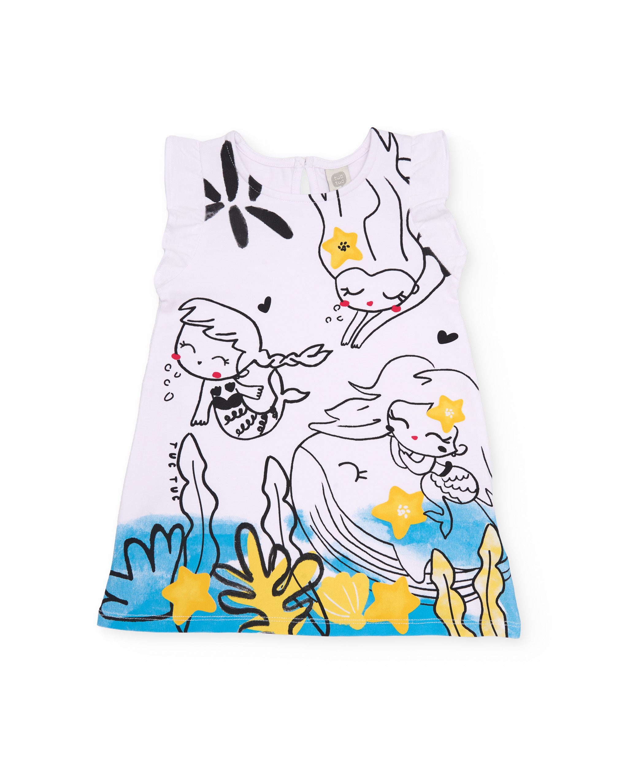 Tuc Tuc vestito bimba bianco cotone stampa sirena