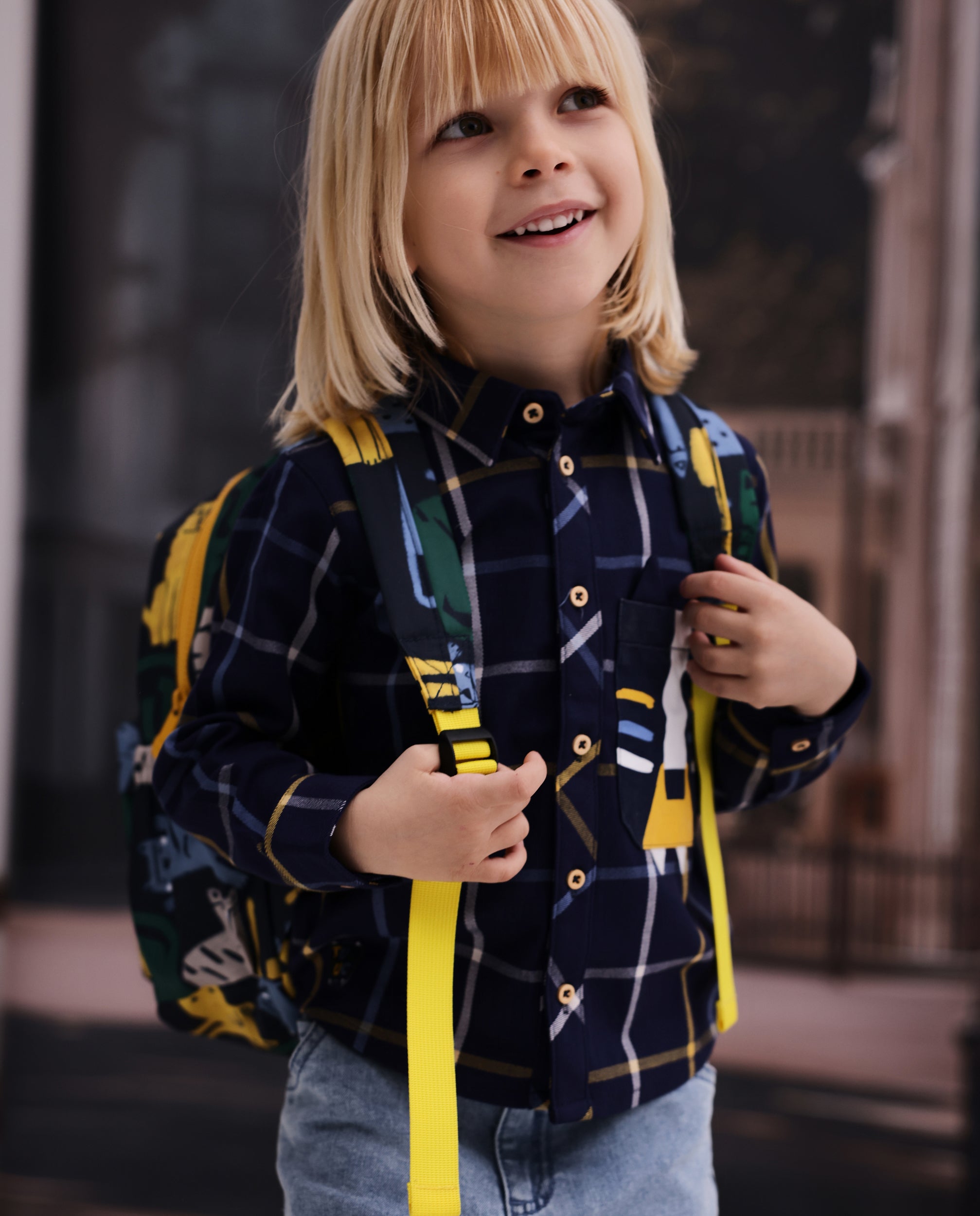 Tuc Tuc camicia bambino blu quadri bottoni legno
