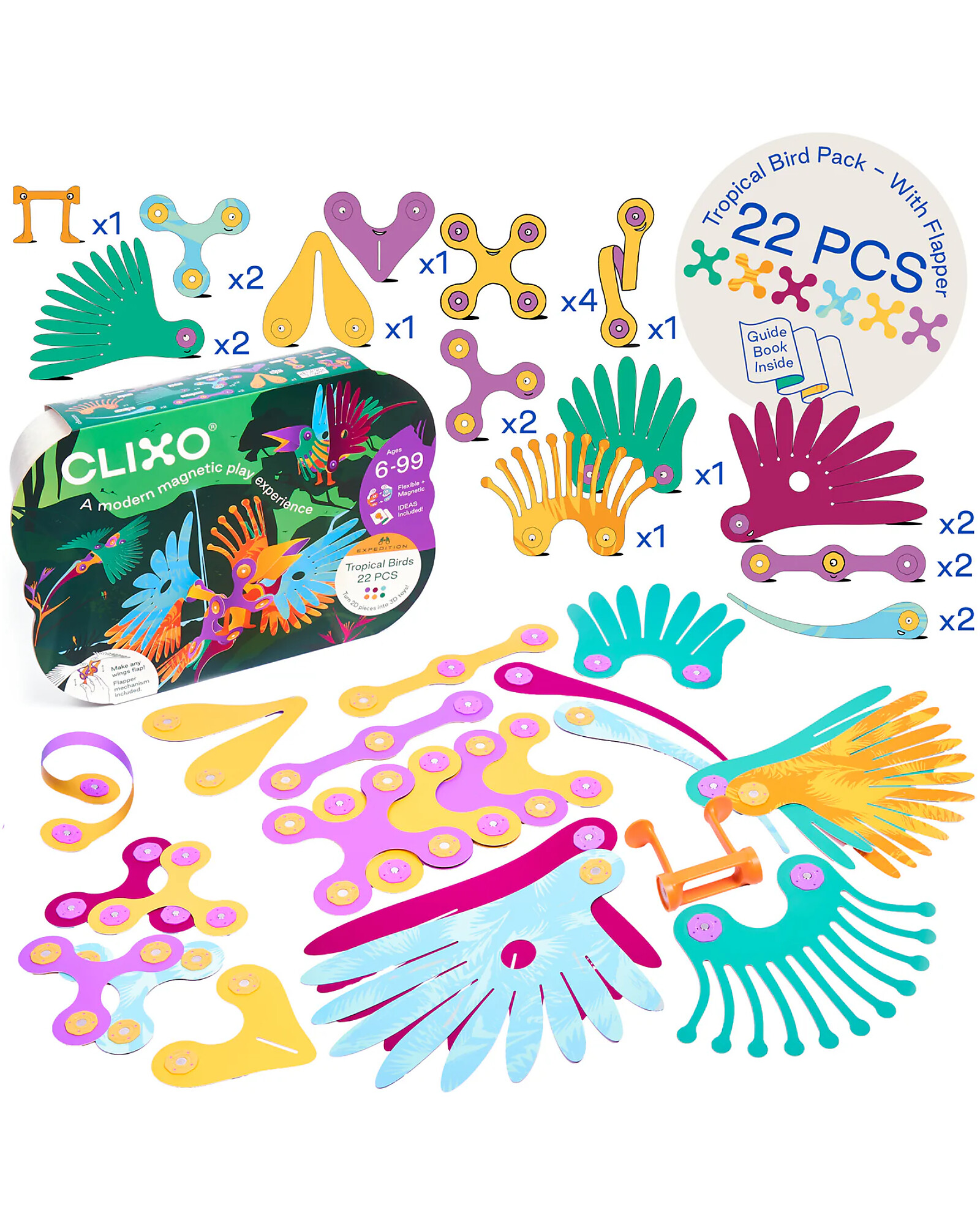 Clixo Tropical Birds 22 pezzi gioco magnetico
