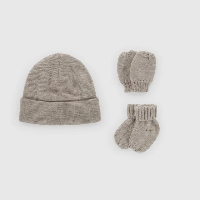 Kico Label set merino cappello muffole scarpine beige 0-6 mesi