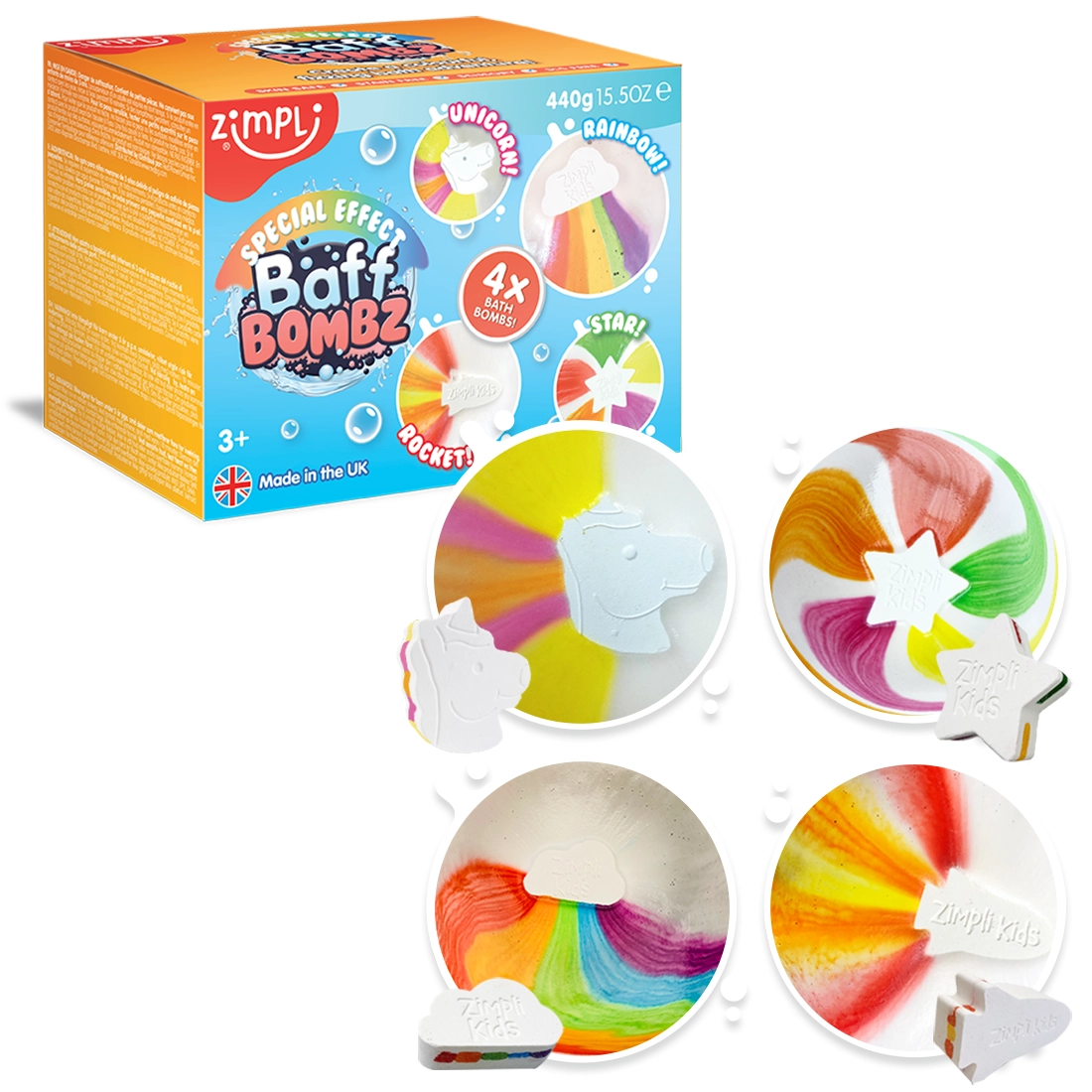 Zimpli Kids Baff Bombz bombe da bagno set 4 pezzi effetto colore