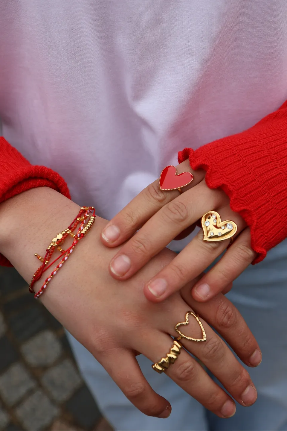 Ella and Rapha Red Funky Heart bracciale rosso acciaio