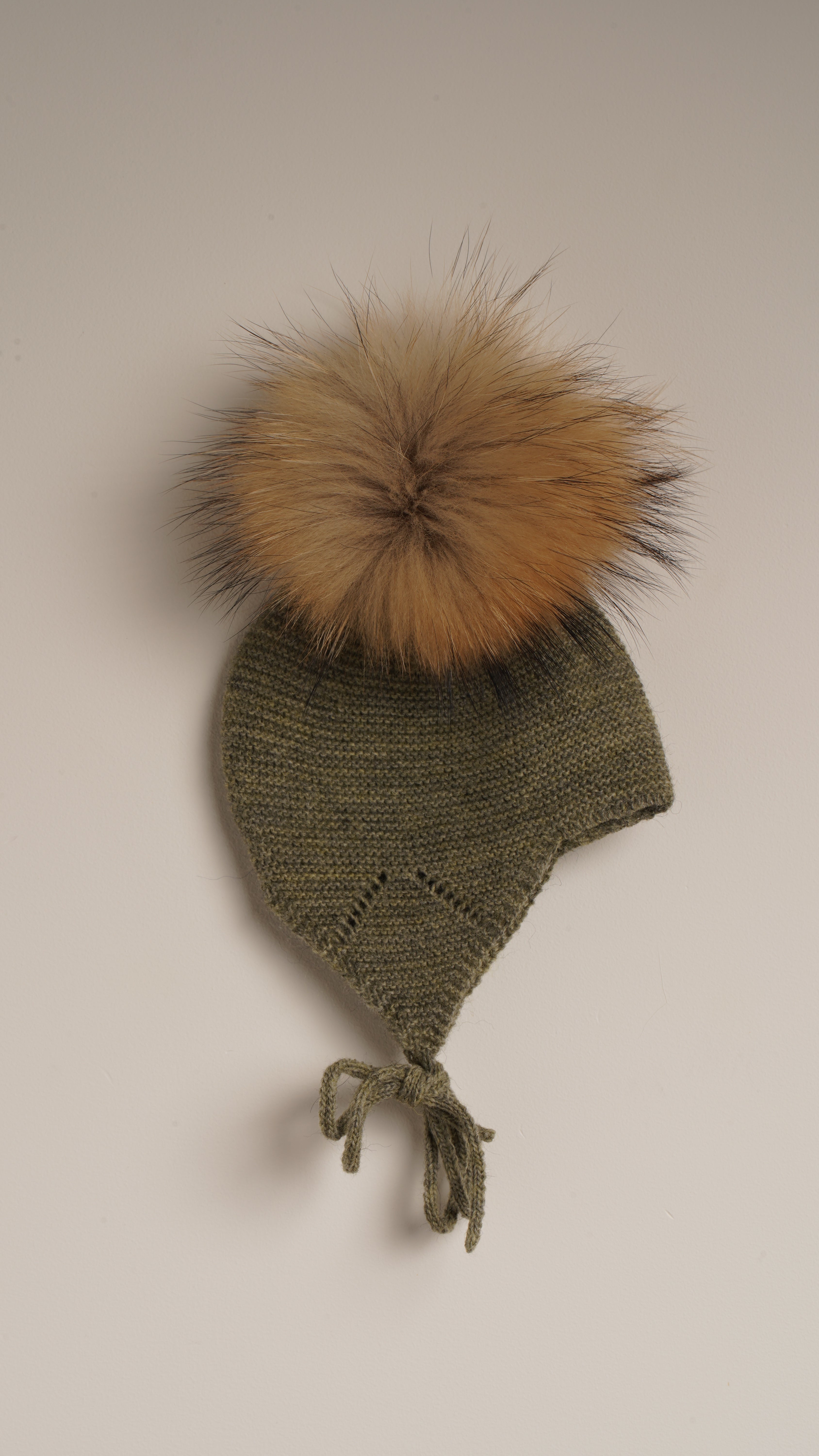 Mebi Cappello Bimbo Verde Bosco Pon Pon Pelo Naturale