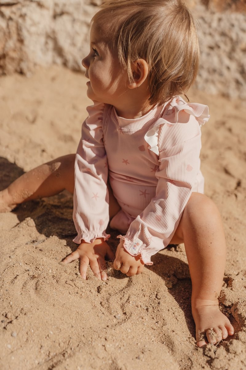 Little Dutch costume bimba maniche lunghe rosa conchiglie UPF40+
