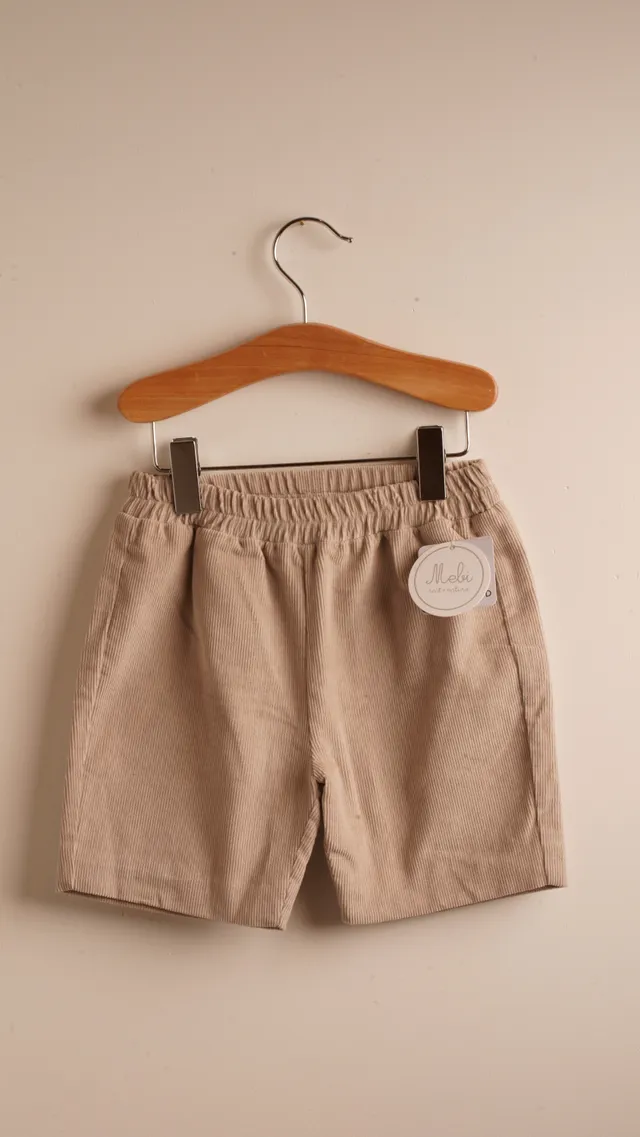 Mebi Bermuda Bimbo Velluto Beige Cotone Elastico Vita