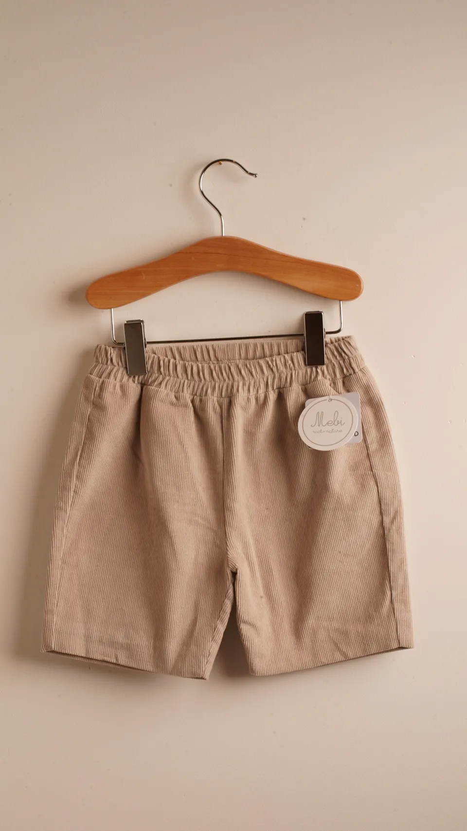Mebi Bermuda Bimbo Velluto Beige Cotone Elastico Vita