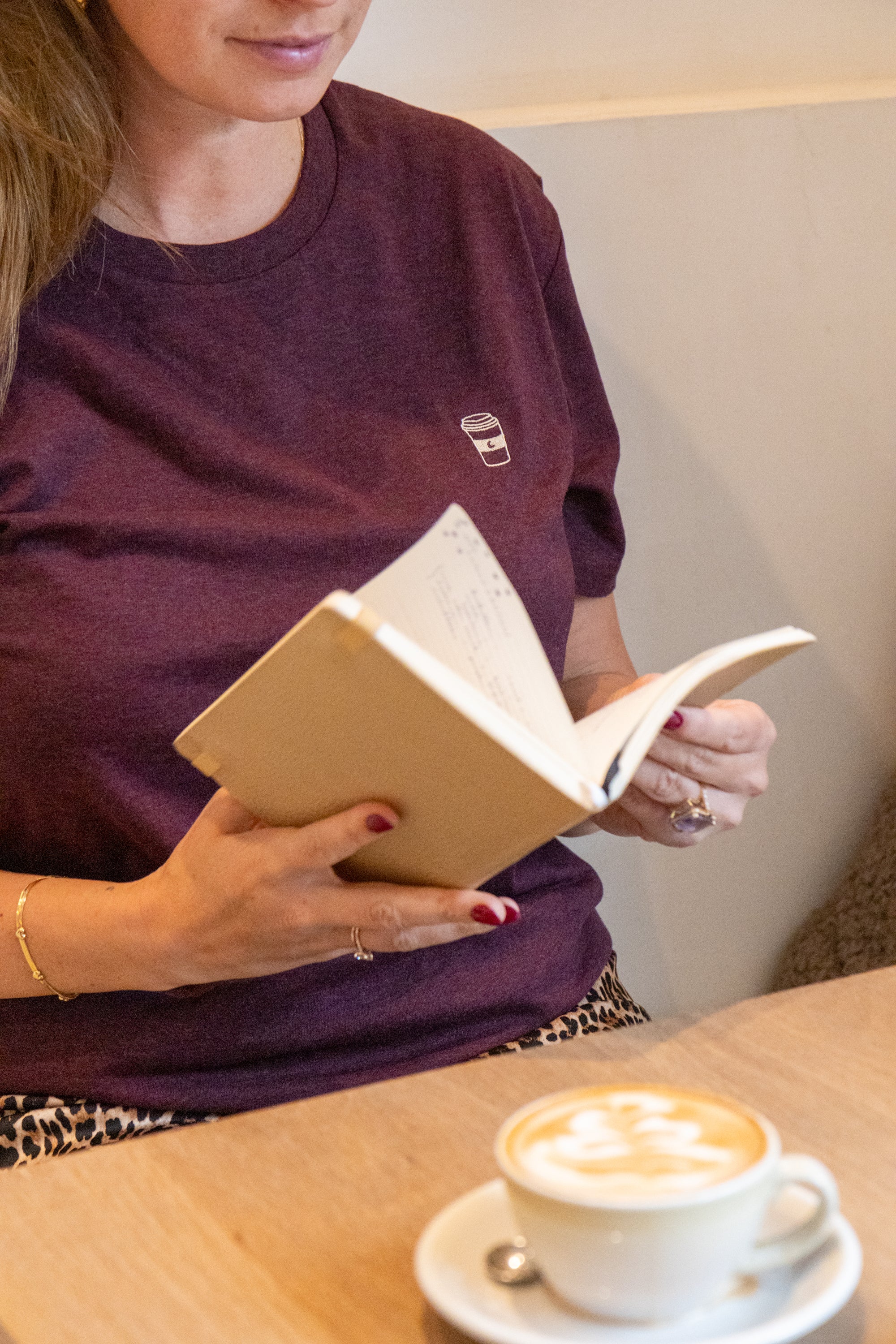 Ella and Rapha Coffee On The Go t-shirt donna bordeaux cotone