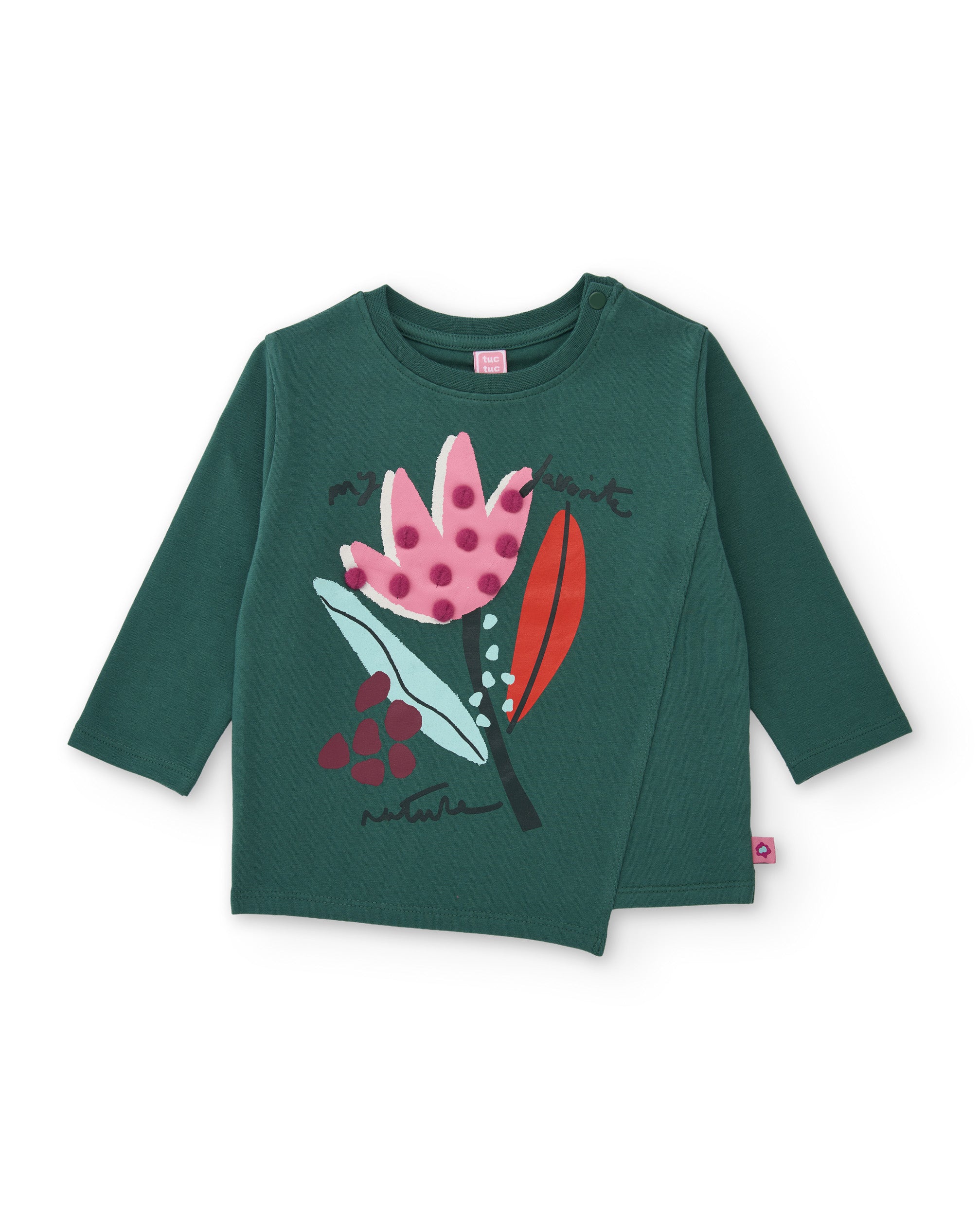 Tuc Tuc maglia bambina verde fiori pompon manica lunga