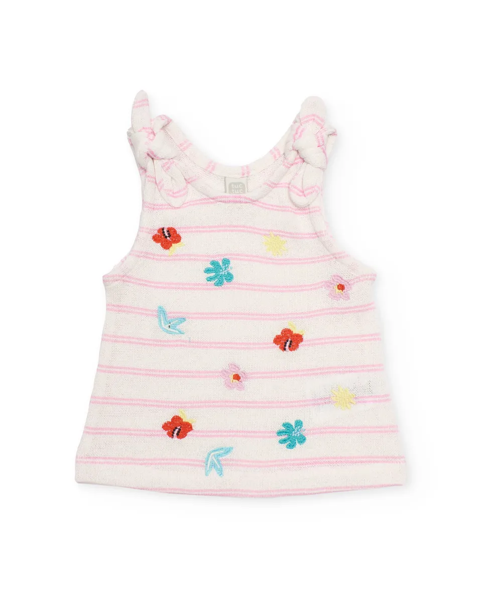 Tuc tuc canotta bambina rosa ricamo fiori