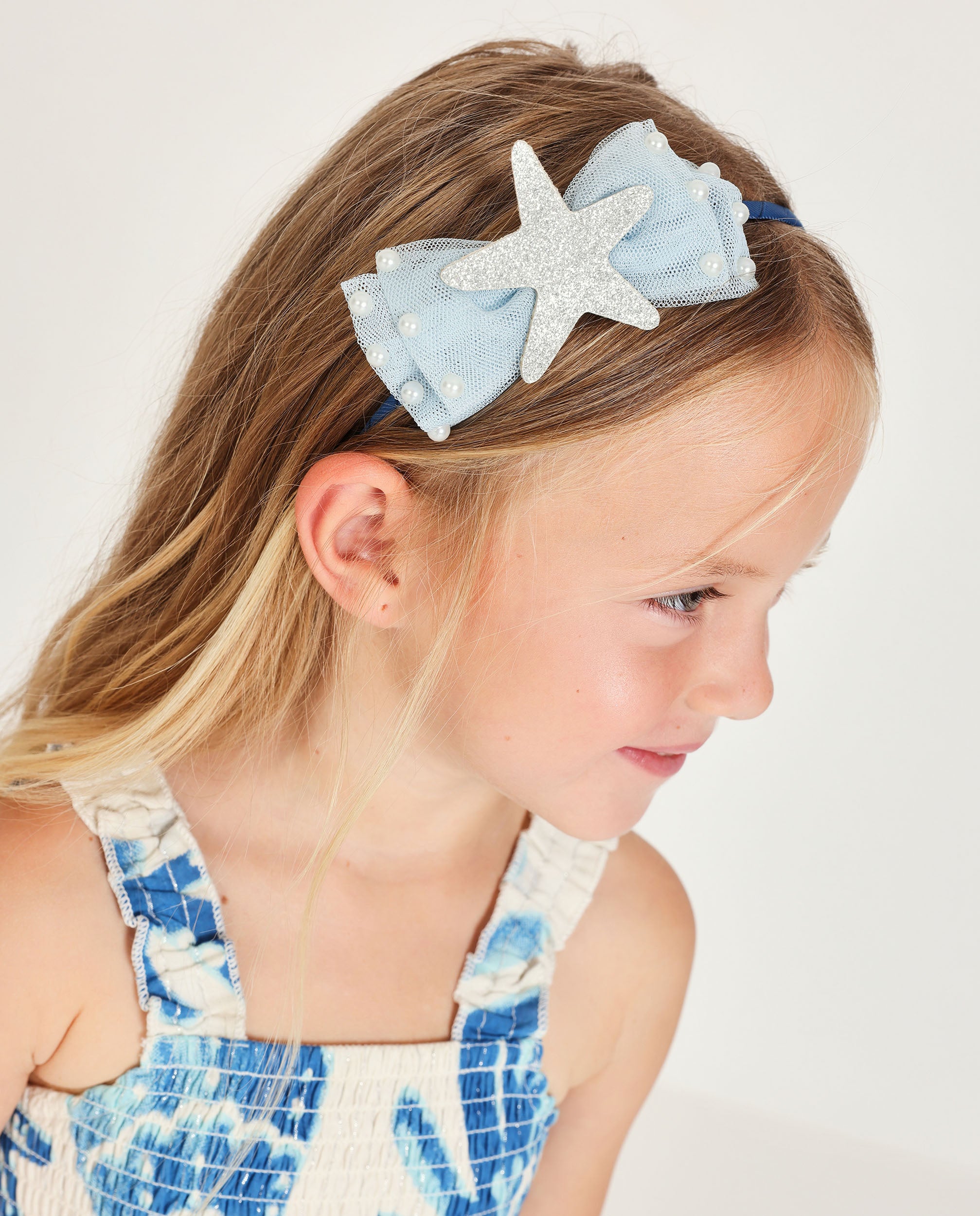 Tuc tuc cerchietto bambina blu con fiocco tulle