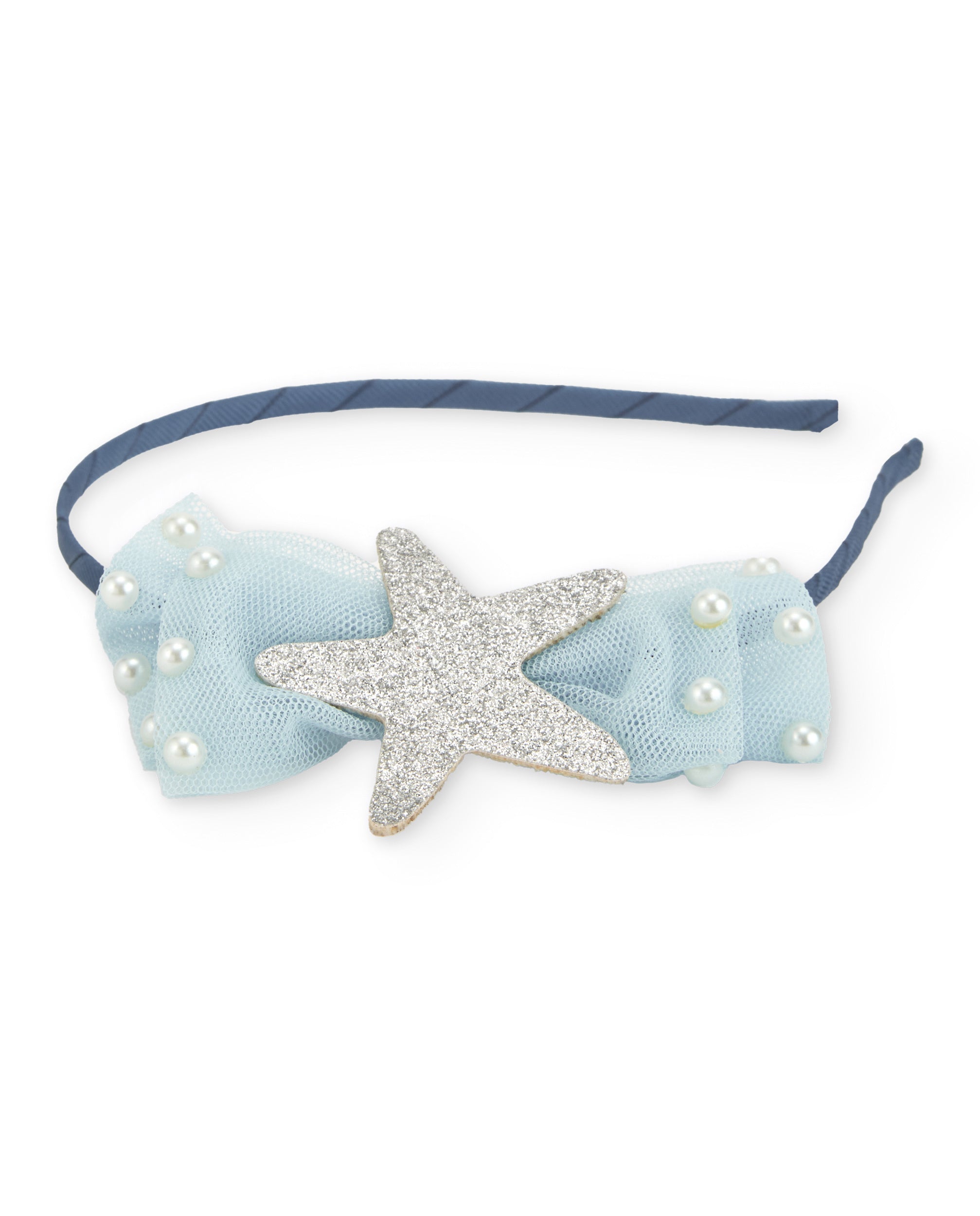 Tuc tuc cerchietto bambina blu con fiocco tulle
