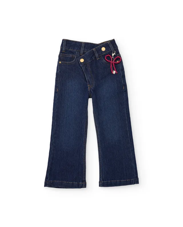 Tuc Tuc jeans bambina dritti denim blu fiocco perline