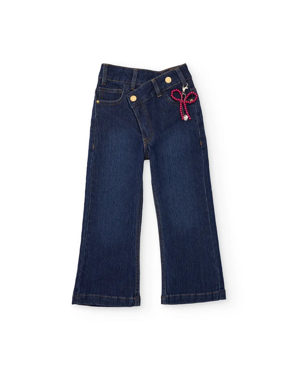 Tuc Tuc jeans bambina dritti denim blu fiocco perline