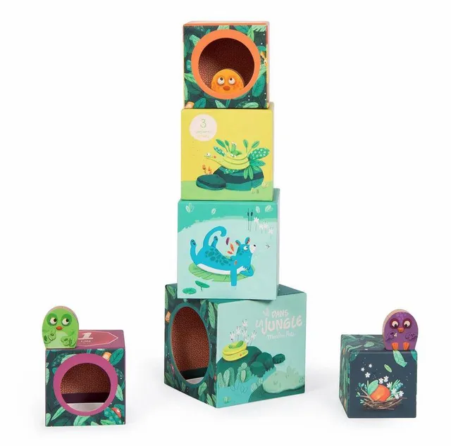 Moulin Roty Dans la Jungle cubi impilabili 6 pezzi cartone