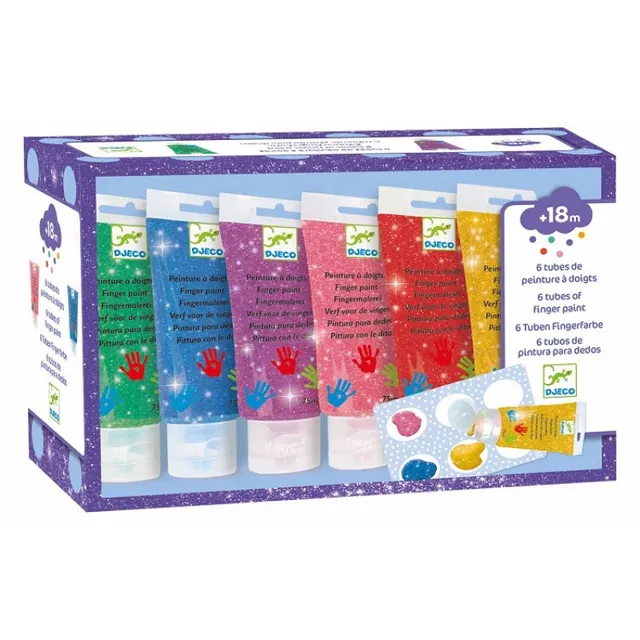Djeco colori a dita glitter set 6 tubetti 75 ml