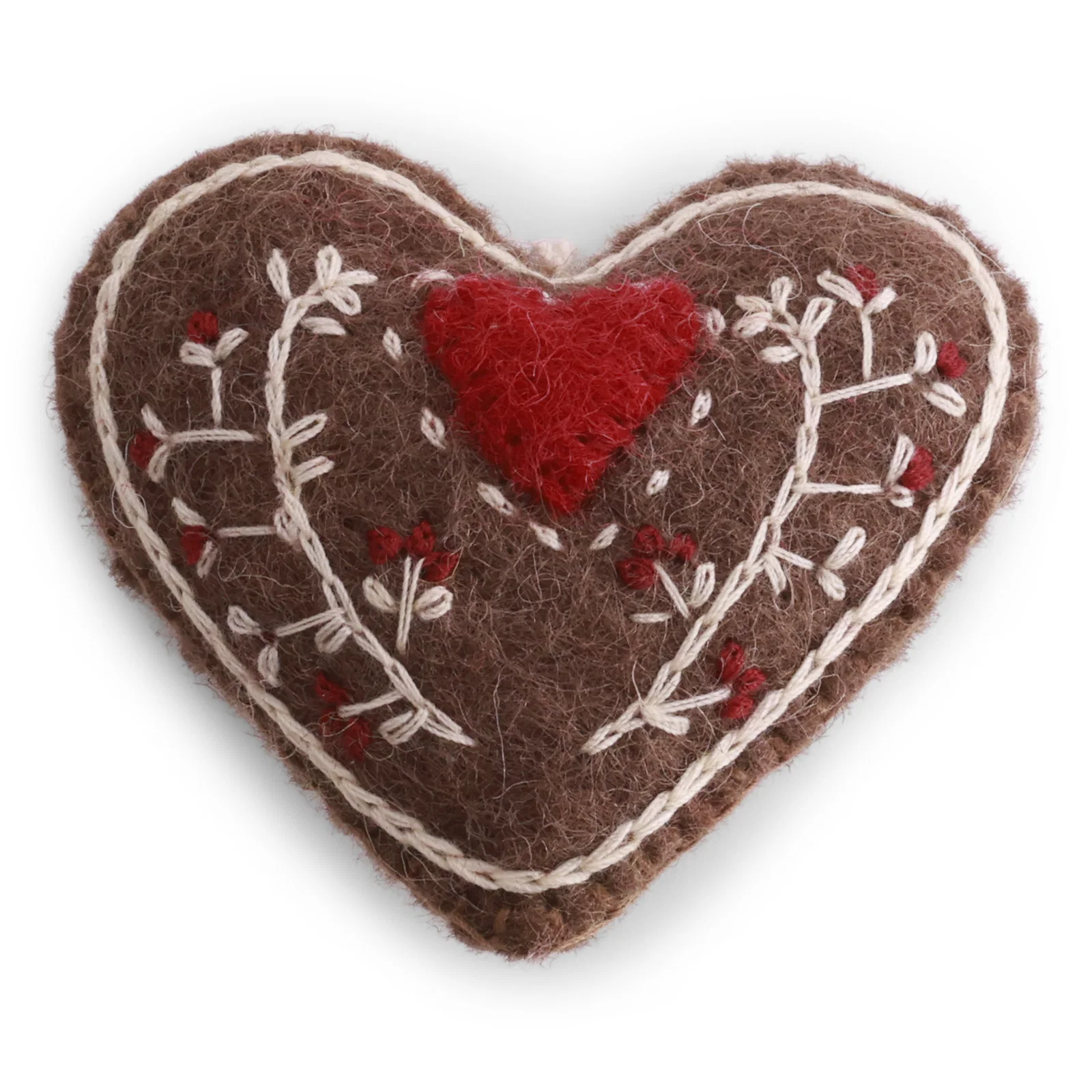 Gry & Sif pendente feltro cuore pan di zenzero 7 cm lana