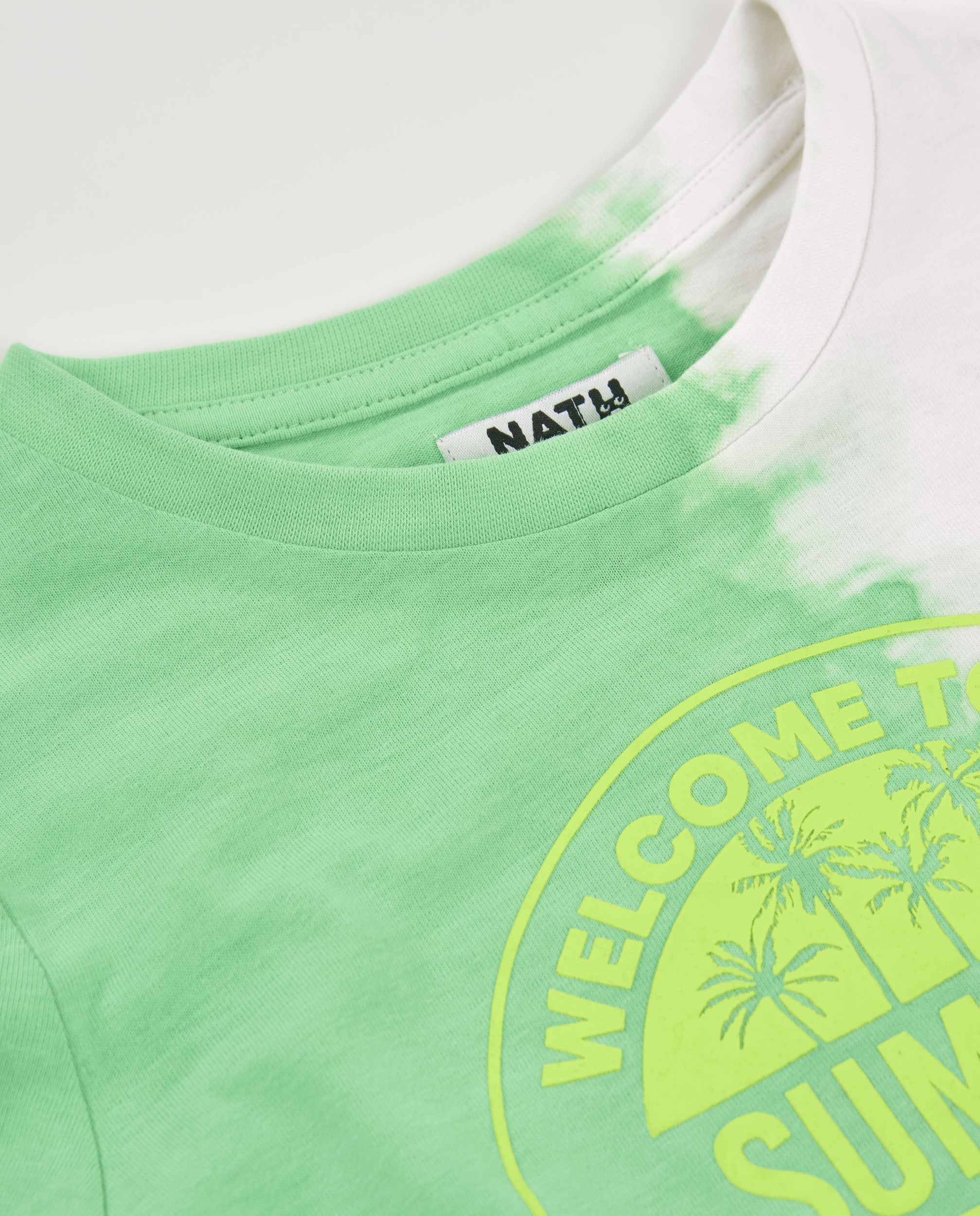 Tuc tuc maglietta bambino verde sfumata stampa tropicale
