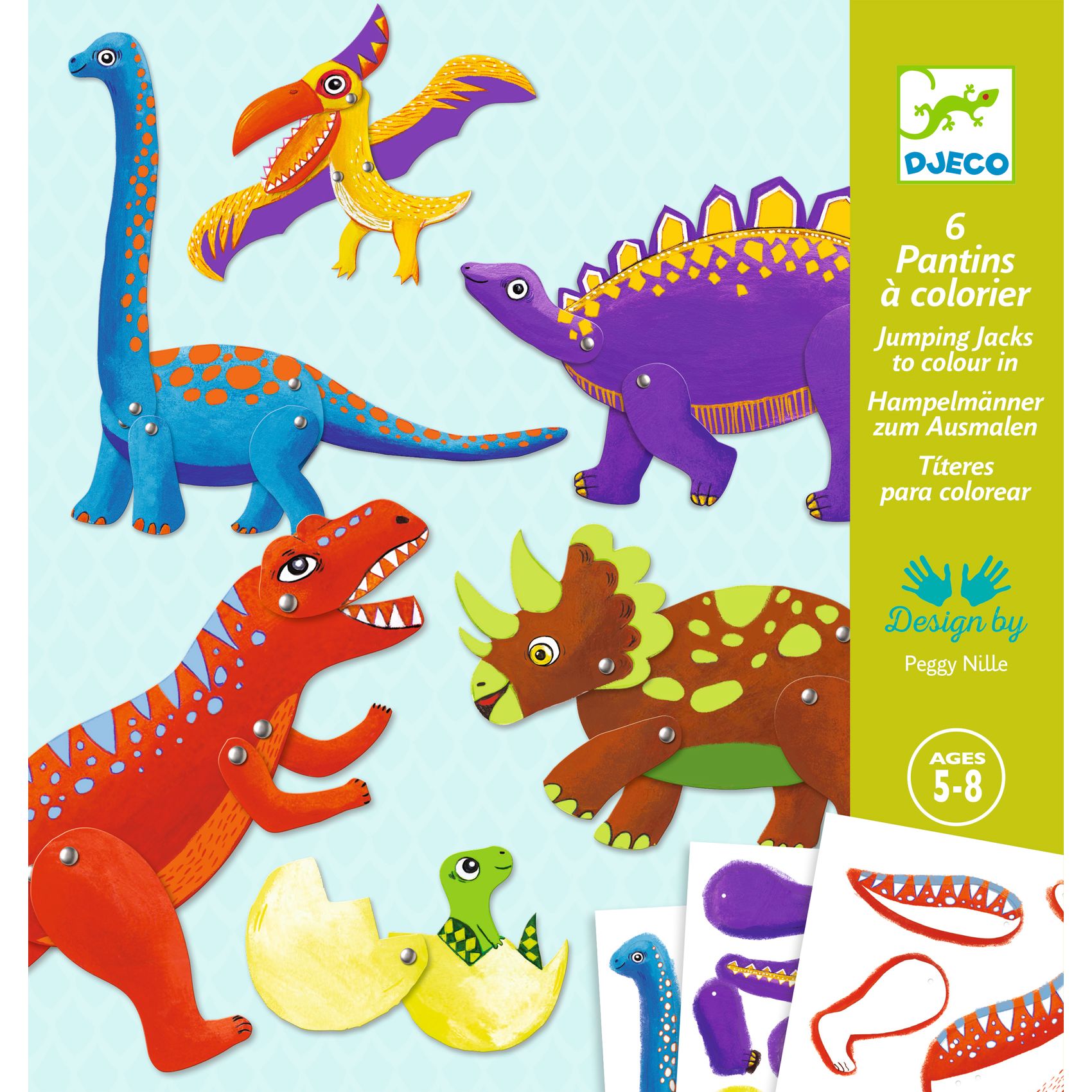Djeco Jumping Jacks Dinos Kit Marionette 6 Pezzi