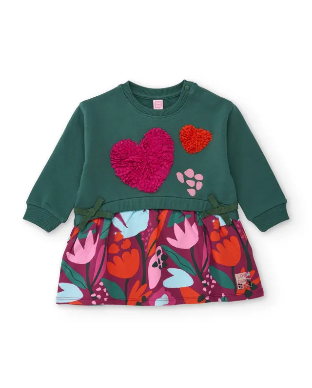 Tuc tuc vestito felpa bambina cuori fiori verde