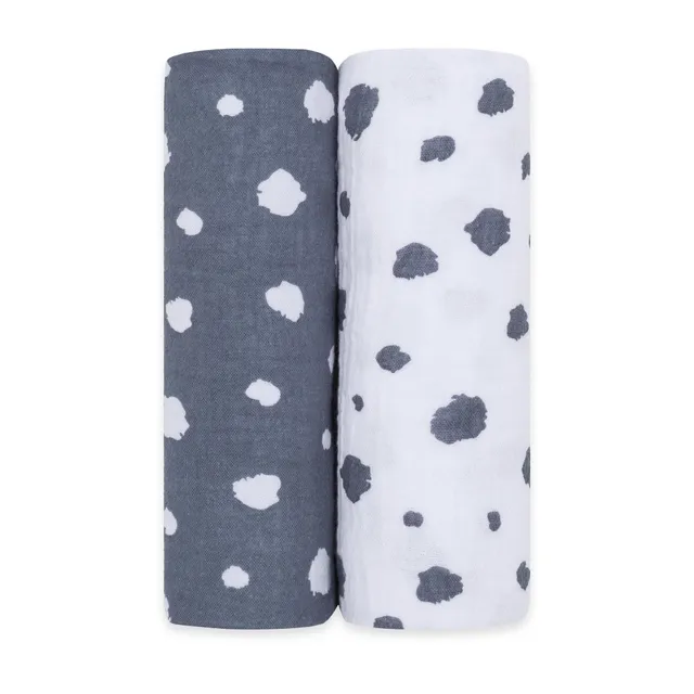 emma & noah Panni Neonato Cotone Bio 70x70 Pois Blu 2 Pz