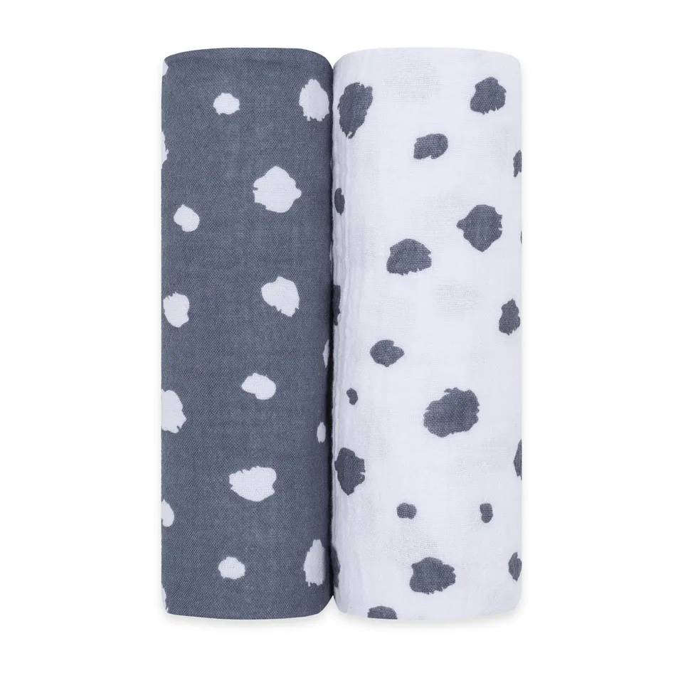 emma & noah Panni Neonato Cotone Bio 70x70 Pois Blu 2 Pz