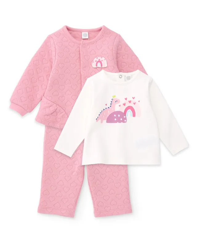 Tuc Tuc completo neonata rosa pile 3 pezzi cuori