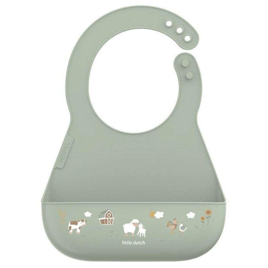 Little Dutch Little Farm bavaglino silicone tasca verde