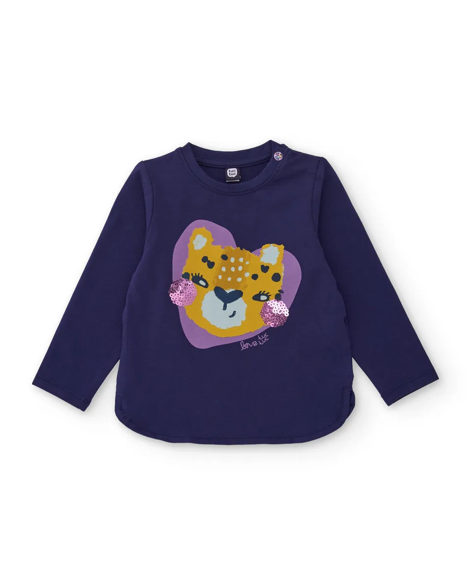 Tuc Tuc maglietta bambina blu maniche lunghe animale