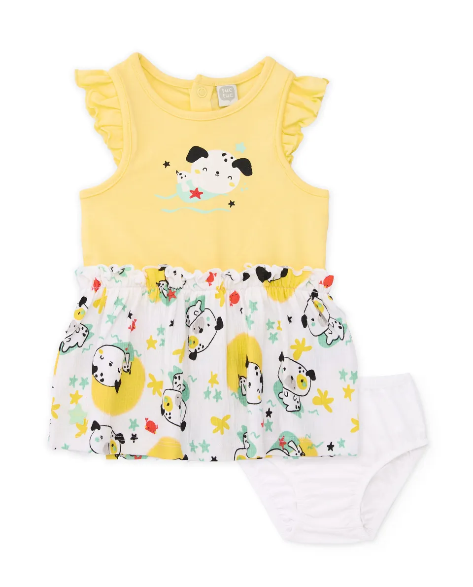 Tuc Tuc vestito neonata giallo cagnolino con culotte