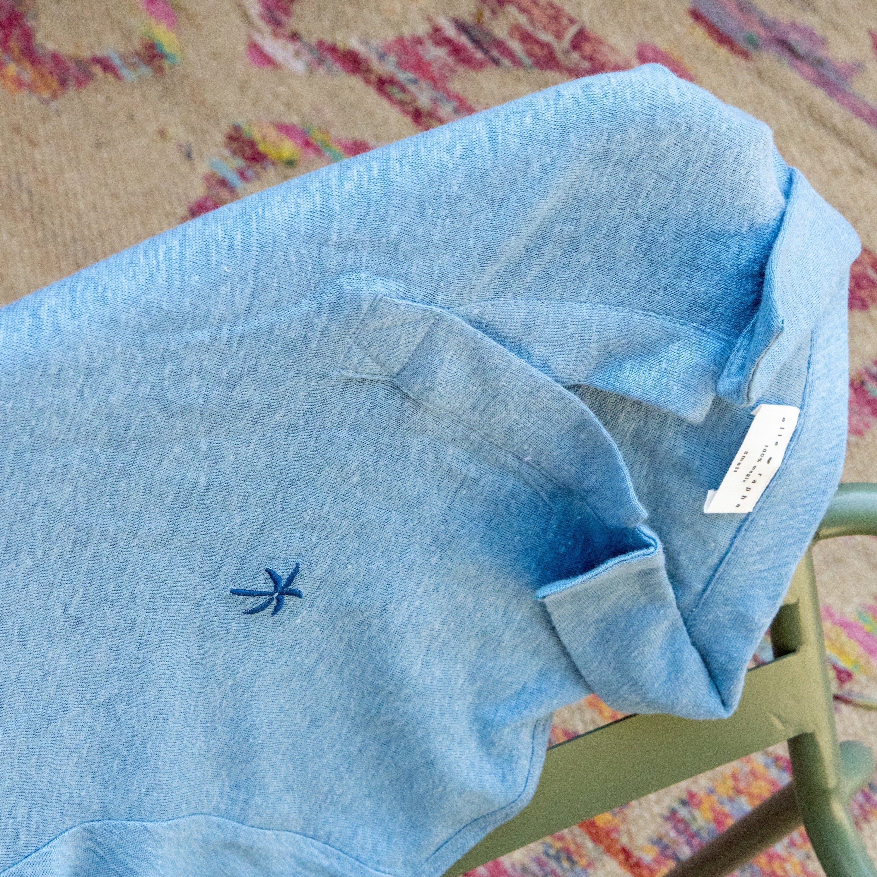 Ella and Rapha Blue Palmtree polo uomo blu in lino
