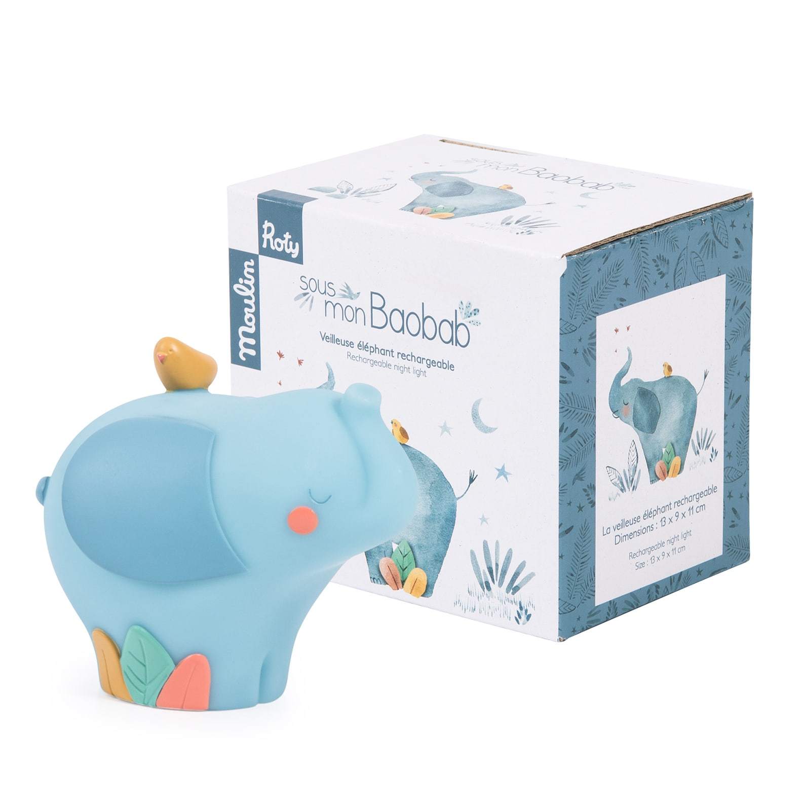 Moulin Roty Sous mon Baobab Elefante luce notturna ricaricabile