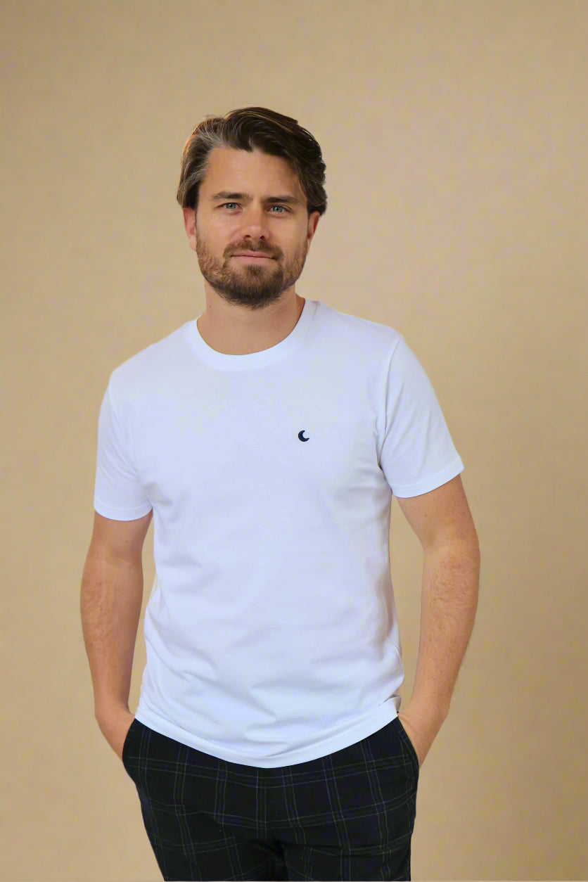 Ella and Rapha Moon t-shirt uomo bianca cotone organico