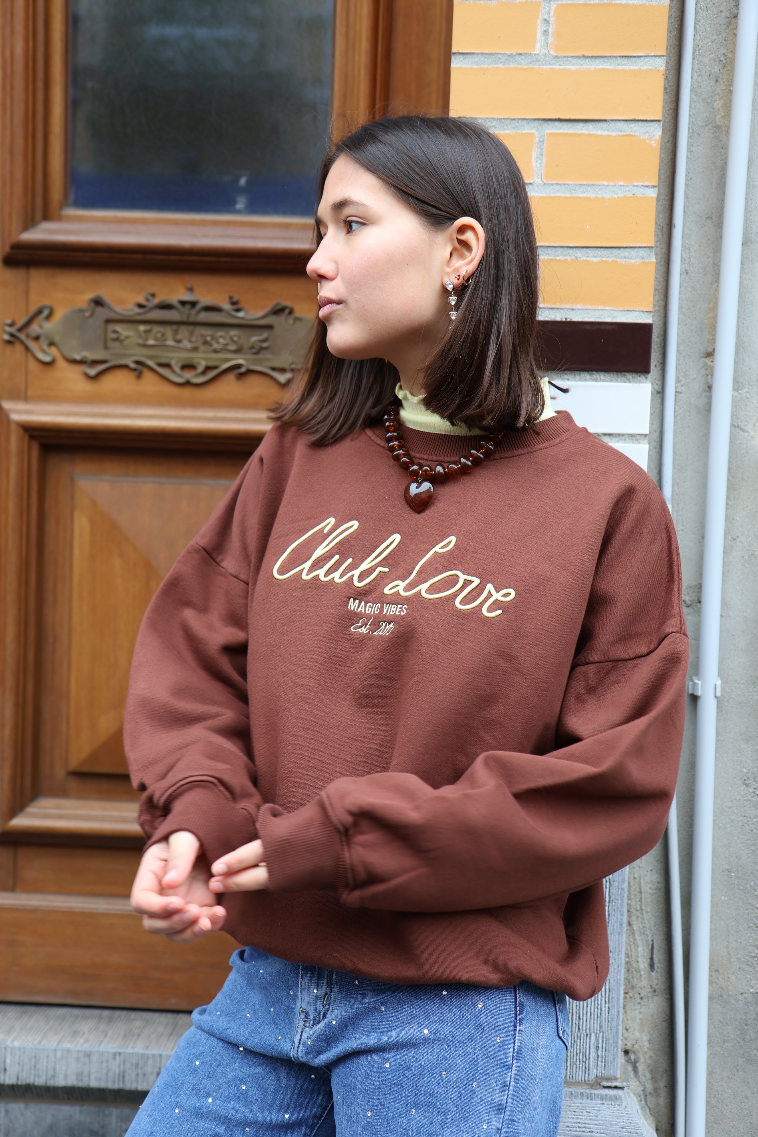 Ella and Rapha Club Love felpa marrone loose fit cotone