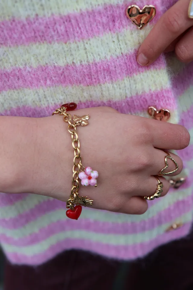 Ella and Rapha Heart Flowers bracciale rosso acciaio