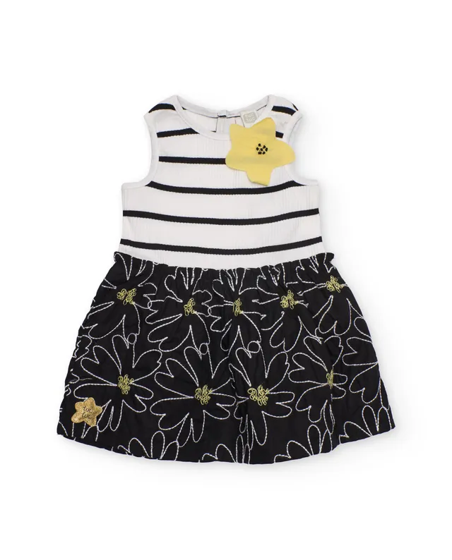Tuc Tuc vestito bambina righe nero fiore giallo