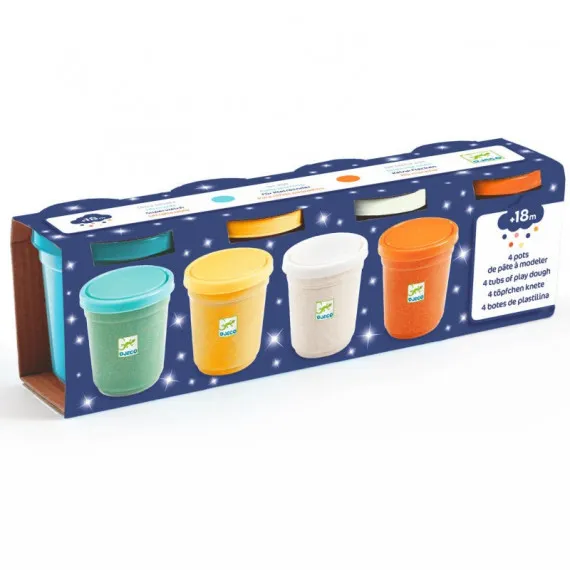 Djeco Pasta Modellabile Glitter 4 barattoli 140 g