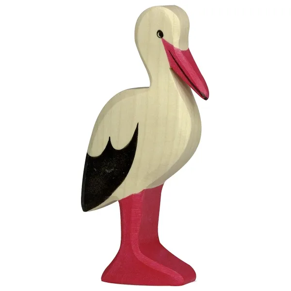 Holztiger Cicogna Figura in Legno 11,5 cm Dipinta a Mano