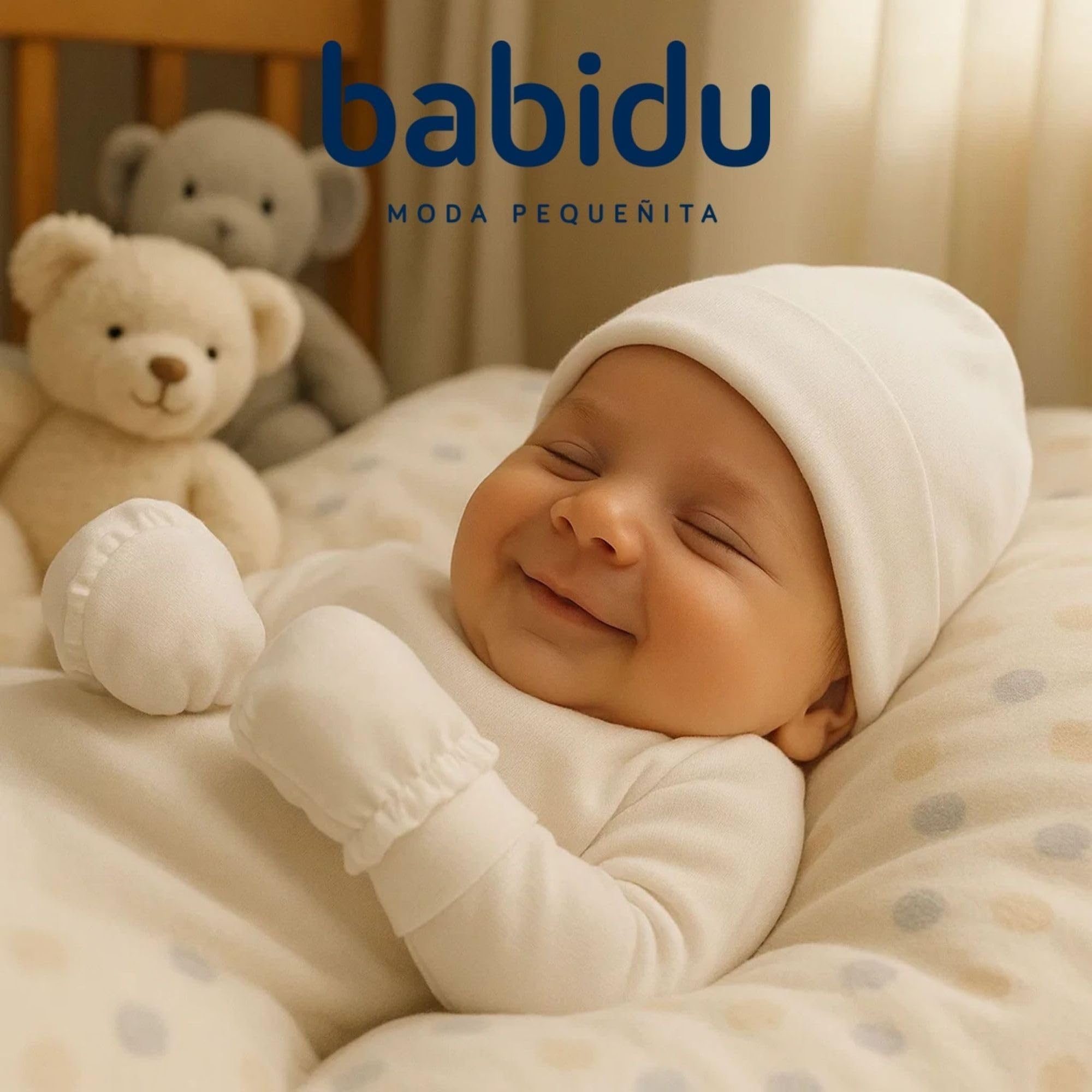 Babidu set cappello e guanti neonato beige cotone