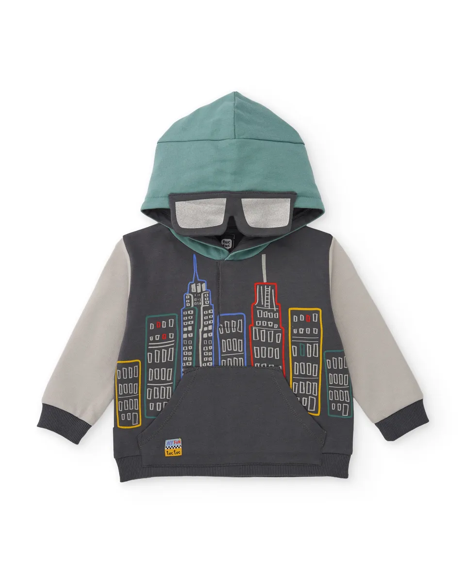 Tuc Tuc felpa bambino cappuccio stampa urban grigia