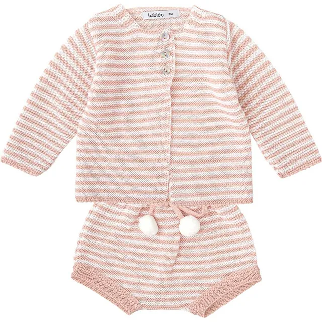 Babidu set culotte arricciata e cardigan punto rosa 3 mesi cotone