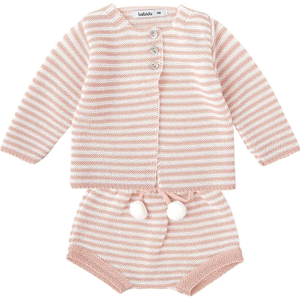 Babidu set culotte arricciata e cardigan punto rosa 3 mesi cotone