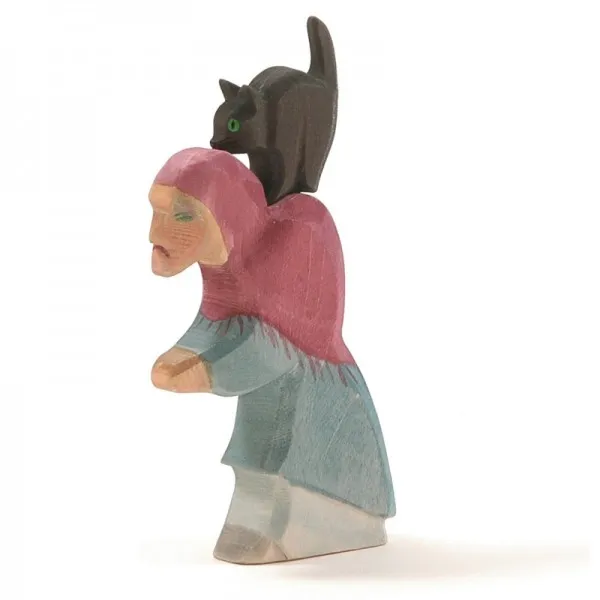 Ostheimer strega con gatto figura legno H 3,2 cm atossica
